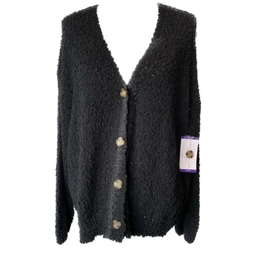 NWT Sanctuary Popcorn Cardi Chunky Knit Cozy Black Button Up Cardigan